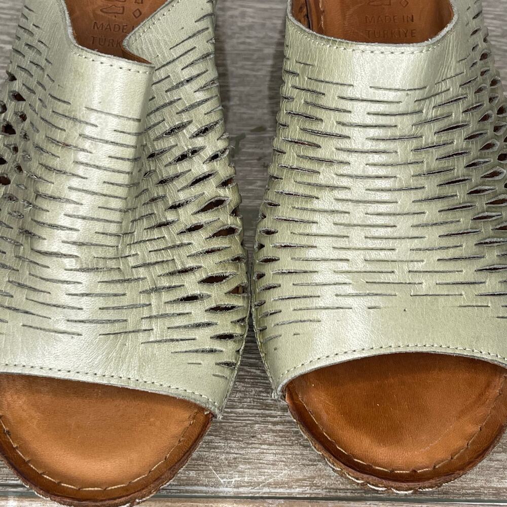 Spring Step Wedge Sandal Cunacena Moss Green Leather Lattice‎ Comfy Slip on - Picture 4 of 11